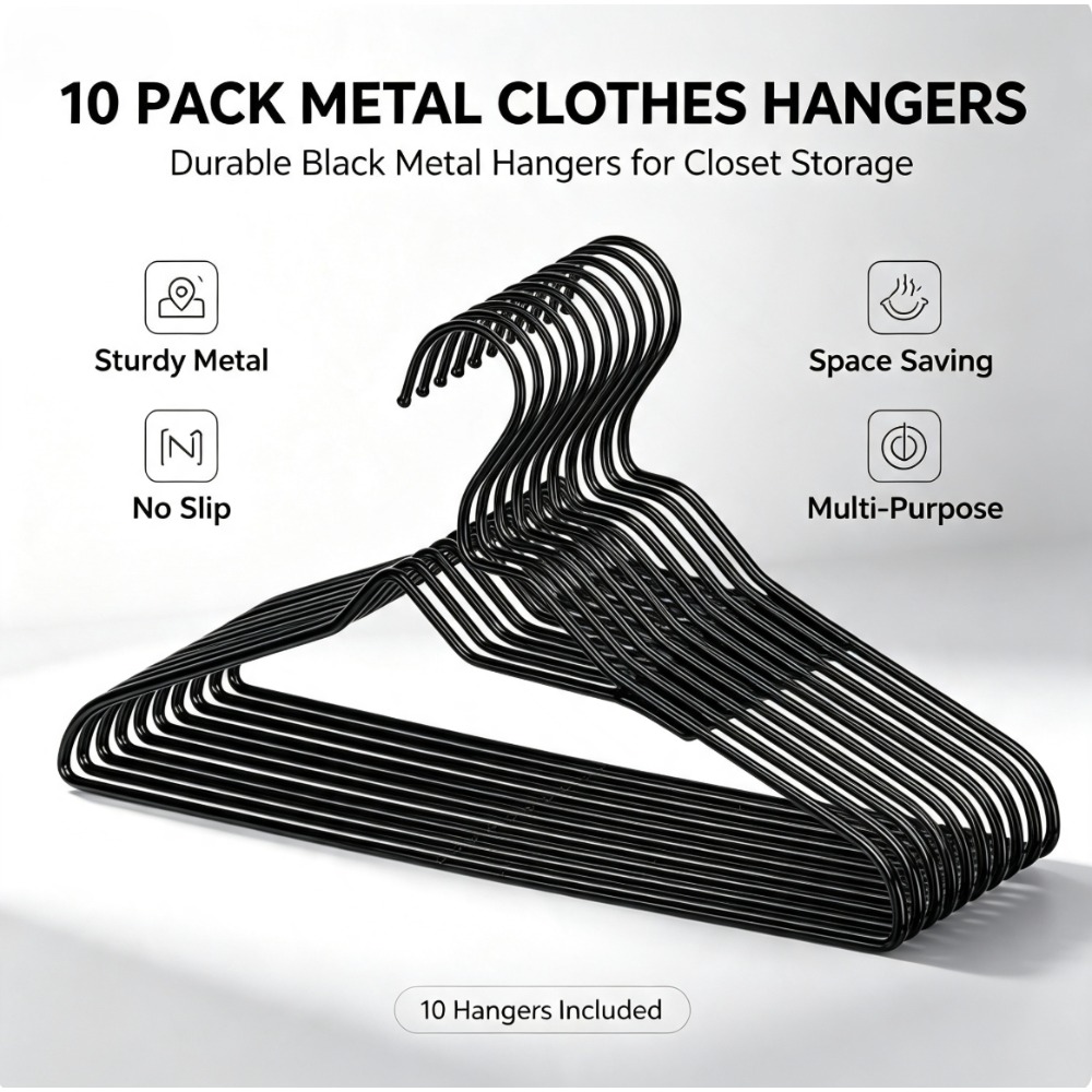 Furniture Hardware Accessories - 10'lu Paket Siyah Kaymaz Elbise Askıları,